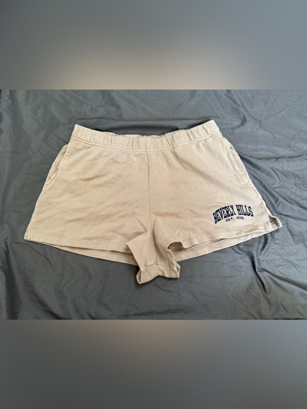 Garage Beige Lounge Shorts with Navy 'Beverly Hills' Logo